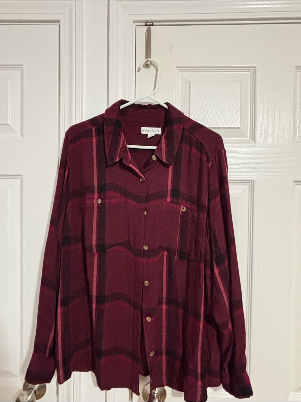 Ava & Viv Burgundy Plaid Lightweight Shirt Jacket